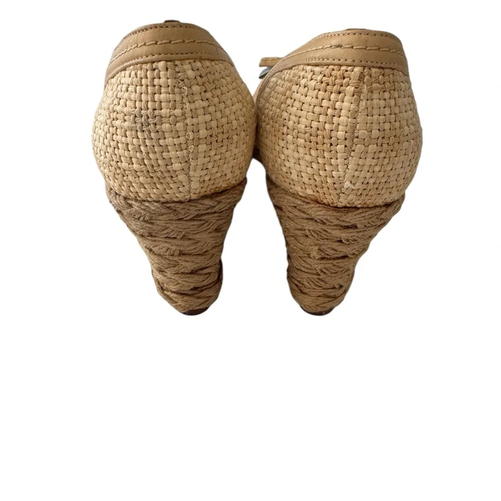 Stuart Weitzman Tan Woven Espadrille Wedge Pumps with Bow - Picture 4 of 7